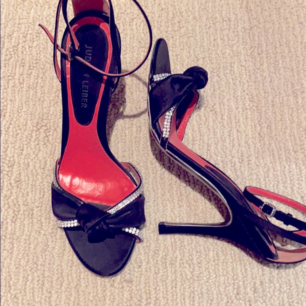 Judith Leiber Black Rhinestone Shoes